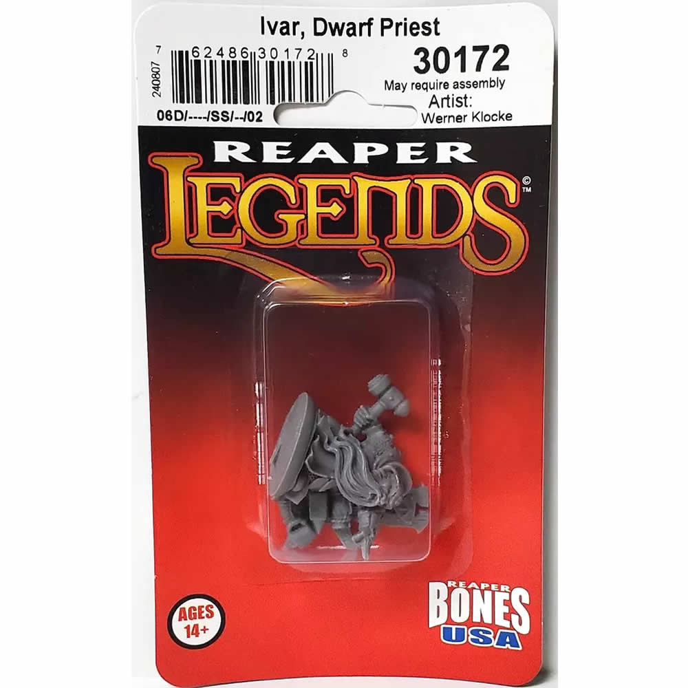 RPR30172 Ivar Dwarf Cleric Miniature Figure 25mm Heroic Scale Reaper Bones USA (ONLINE ORDER ONLY)
