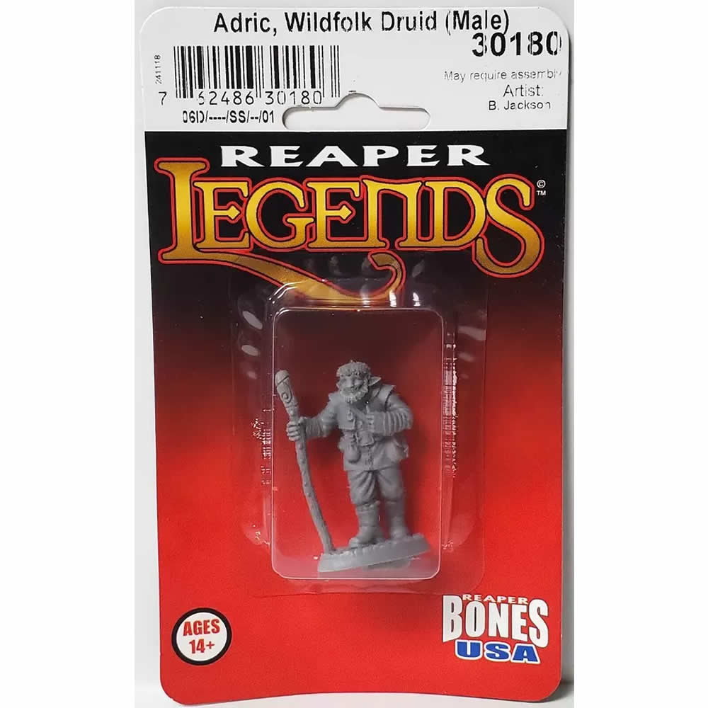 RPR30180 Adric Wildfolk Druid Male Miniature Figure 25mm Heroic Scale Reaper Bones USA (ONLINE ORDER ONLY)