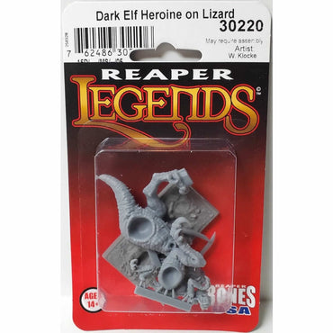 RPR30220 Female Dark Elf on Lizard Miniature Figure 25mm Heroic Scale Reaper Bones USA (ONLINE ORDER ONLY)