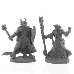 RPR44144 Dragonfolk Wizard and Cleric Miniature 25mm Heroic Scale Figure Bones Black (ONLINE ORDER ONLY)