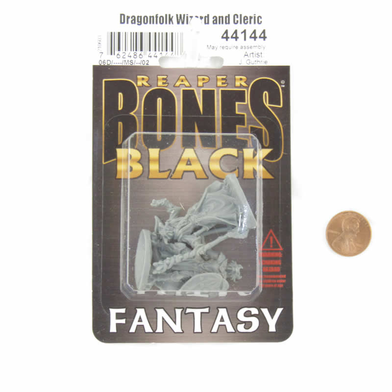 RPR44144 Dragonfolk Wizard and Cleric Miniature 25mm Heroic Scale Figure Bones Black (ONLINE ORDER ONLY)