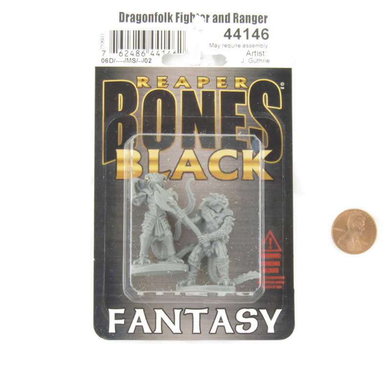 RPR44146 Dragonfolk Fighter and Ranger Miniature 25mm Heroic Scale Figure Bones Black (ONLINE ORDER ONLY)