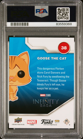 2023 UPPER DECK FUNKO POP MARVEL  GOOSE THE CAT CONFETTI BOMB #38  PSA 9 (Online Order Only)