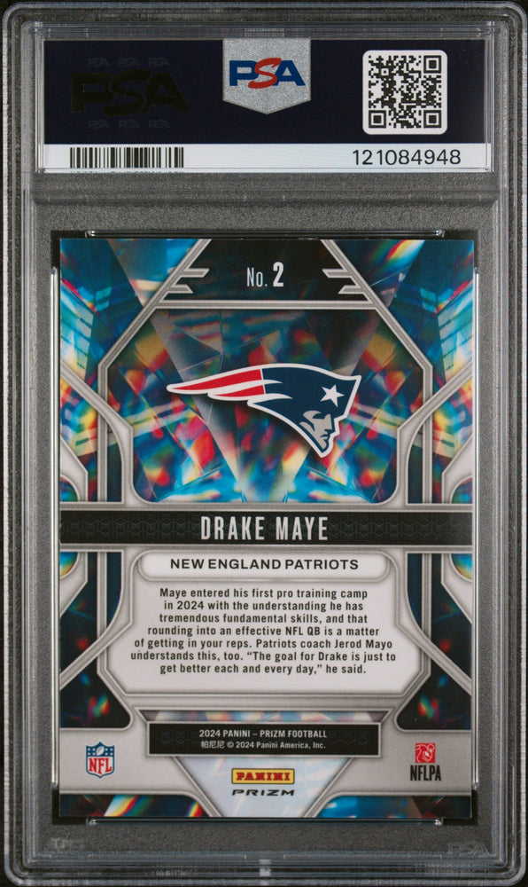Graded 2024 Panini Prizm Drake Maye #2 Prizmatic Green Wave Rookie RC Football Card PSA 10 Gem Mint (ONLINE ORDER ONLY)