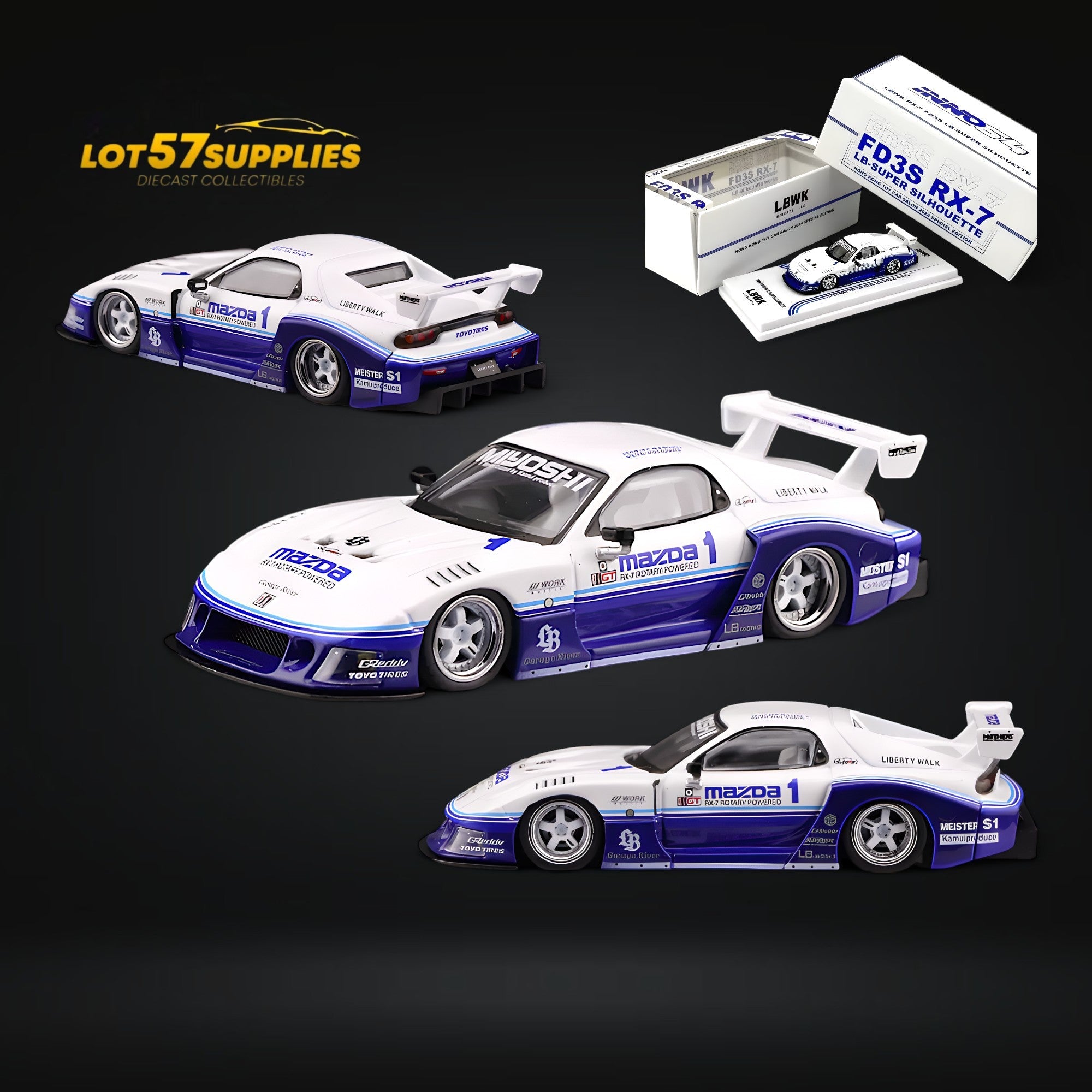 Inno64 Mazda RX-7 LBWK FD3S Blue-White HTKS 24' 1:64 (ONLINE ORDER ONLY)