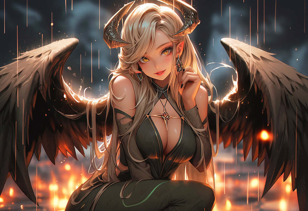 Rain Kissed: Ethereal Anime Demon Girl Art - Infinite Visibility (ONLINE ORDER ONLY)