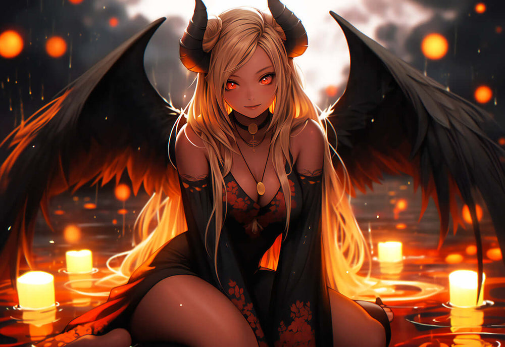Rain's Embrace: Melancholic Anime Demon Girl Art - Infinite Visibility (ONLINE ORDER ONLY)