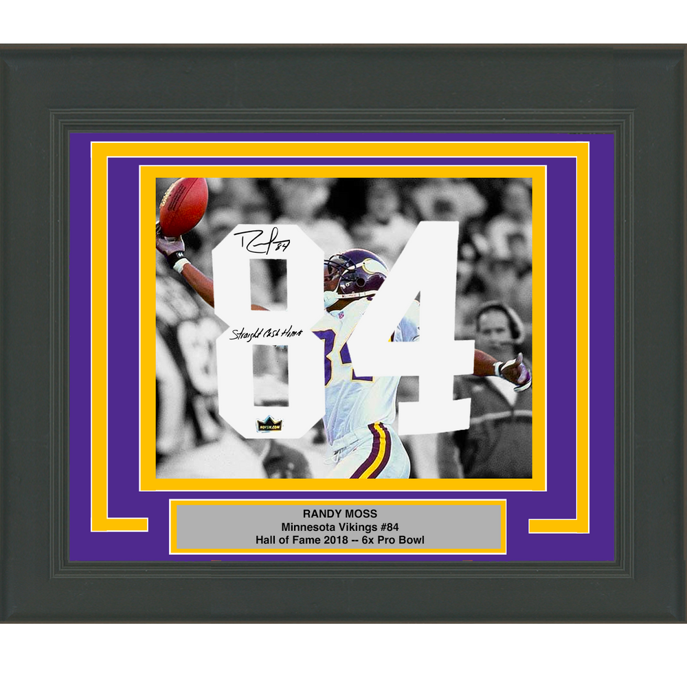 Framed Randy Moss Facsimile Autographed Inscribed Jersey Number 23x21 Minnesota Vikings Reprint Laser Auto Football Photo (ONLINE ORDER ONLY)