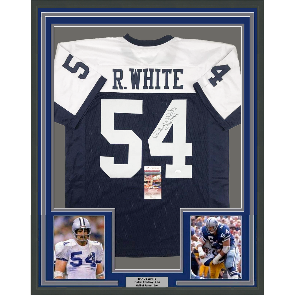 Framed Autographed/Signed Randy White HOF 94 35x39 Dallas Thanksgiving Football Jersey JSA COA (ONLINE ORDER ONLY)