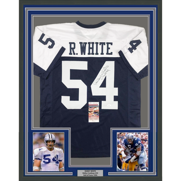 Framed Autographed/Signed Randy White HOF 94 35x39 Dallas Thanksgiving Football Jersey JSA COA (ONLINE ORDER ONLY)
