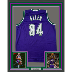 Framed Facsimile Autographed Ray Allen 35x39 Milwaukee Purple Reprint Laser Auto Basketball Jersey (ONLINE ORDER ONLY)