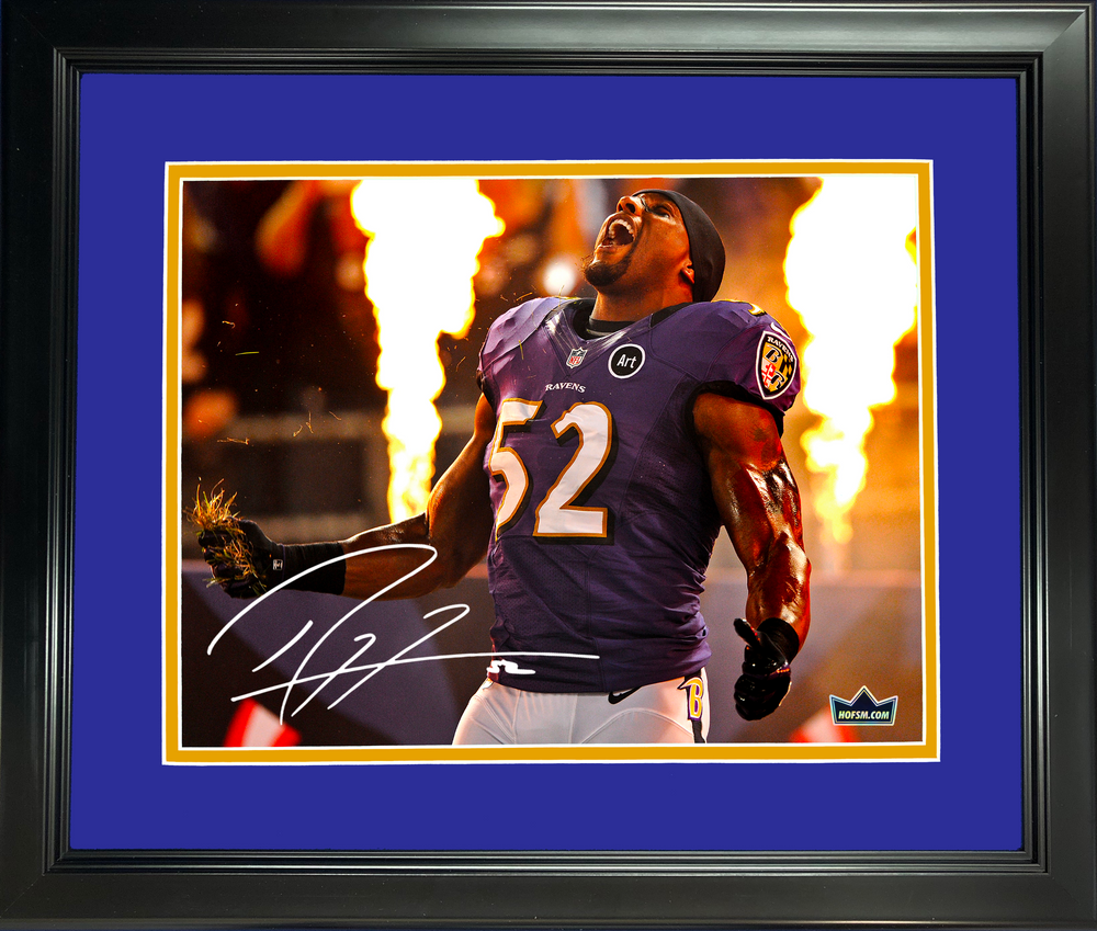 Framed Ray Lewis Facsimile Laser Engraved Signature Auto Baltimore Ravens 11"x14"Football Photo HOFSM Holo (ONLINE ORDER ONLY)