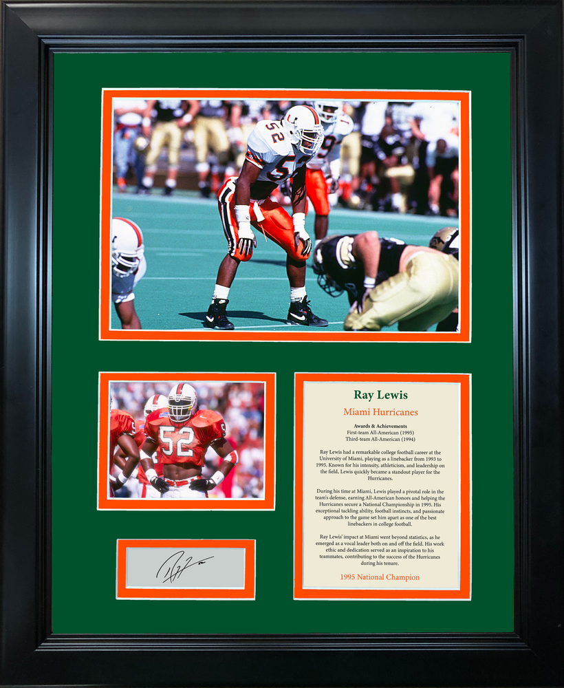 Framed Ray Lewis Miami Hurricanes Facsimile Laser Engraved Signature Auto College Football 11"x14"Photo Sig Collage (ONLINE ORDER ONLY)