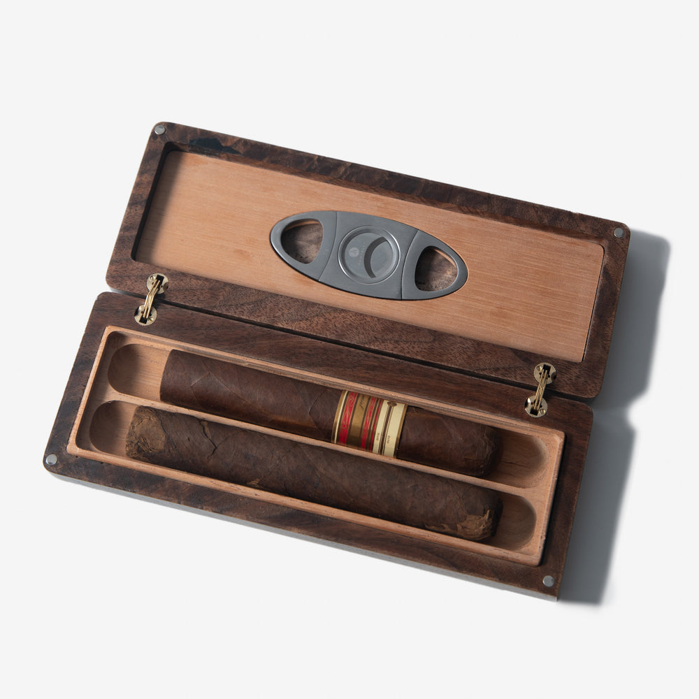 Cigar Travel Case - Redwood Burl Inlay - Personalized Brass Engraving - Spanish Cedar Lining (ONLINE ORDER ONLY)