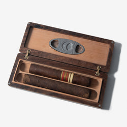 Cigar Travel Case - Redwood Burl Inlay - Personalized Brass Engraving - Spanish Cedar Lining (ONLINE ORDER ONLY)