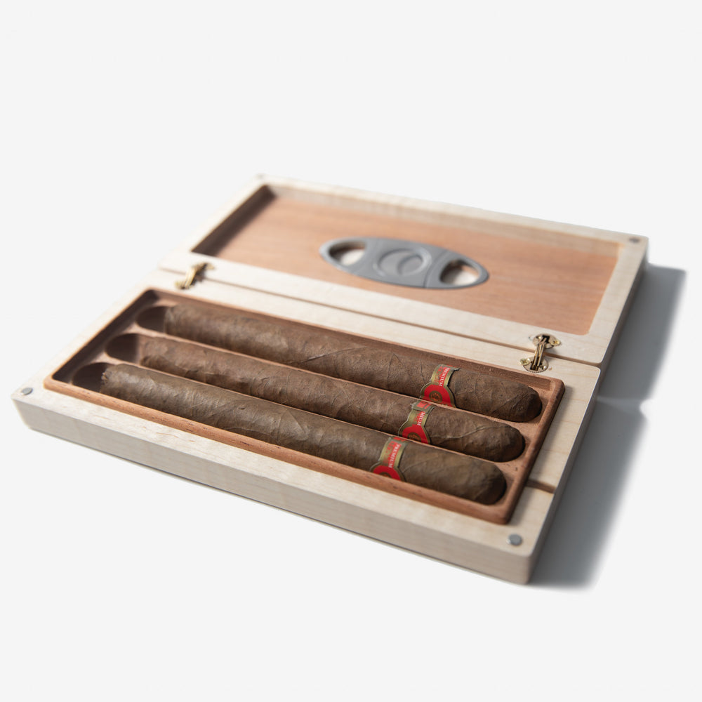 Cigar Travel Case - Redwood Burl Inlay - Personalized Brass Engraving - Spanish Cedar Lining (ONLINE ORDER ONLY)