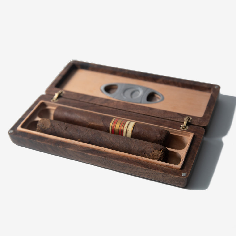 Cigar Travel Case - Redwood Burl Inlay - Personalized Brass Engraving - Spanish Cedar Lining (ONLINE ORDER ONLY)