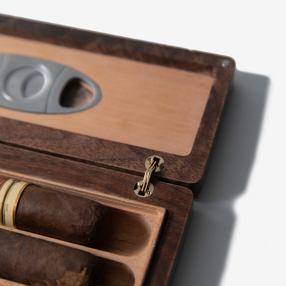 Cigar Travel Case - Redwood Burl Inlay - Personalized Brass Engraving - Spanish Cedar Lining (ONLINE ORDER ONLY)
