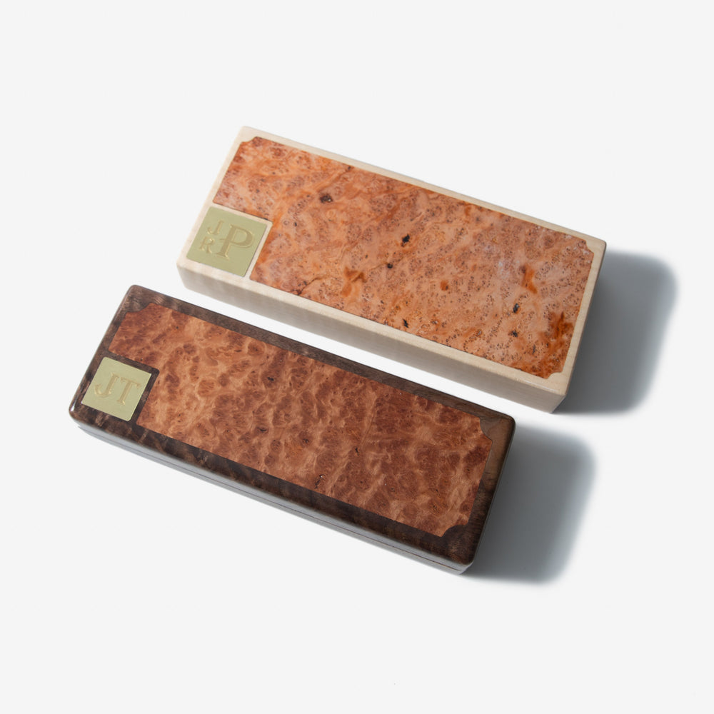 Cigar Travel Case - Redwood Burl Inlay - Personalized Brass Engraving - Spanish Cedar Lining (ONLINE ORDER ONLY)