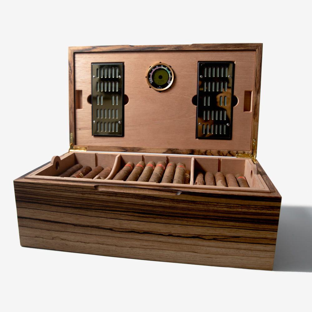 Cigar Humidor - Zebrawood with Spanish Cedar Lining - 80 Capacity (ONLINE ORDER ONLY)