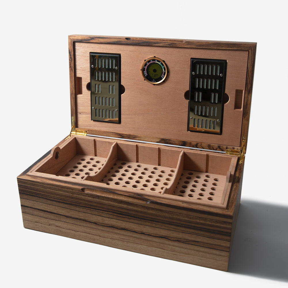 Cigar Humidor - Zebrawood with Spanish Cedar Lining - 80 Capacity (ONLINE ORDER ONLY)