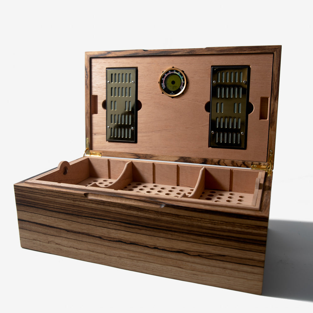 Cigar Humidor - Zebrawood with Spanish Cedar Lining - 80 Capacity (ONLINE ORDER ONLY)