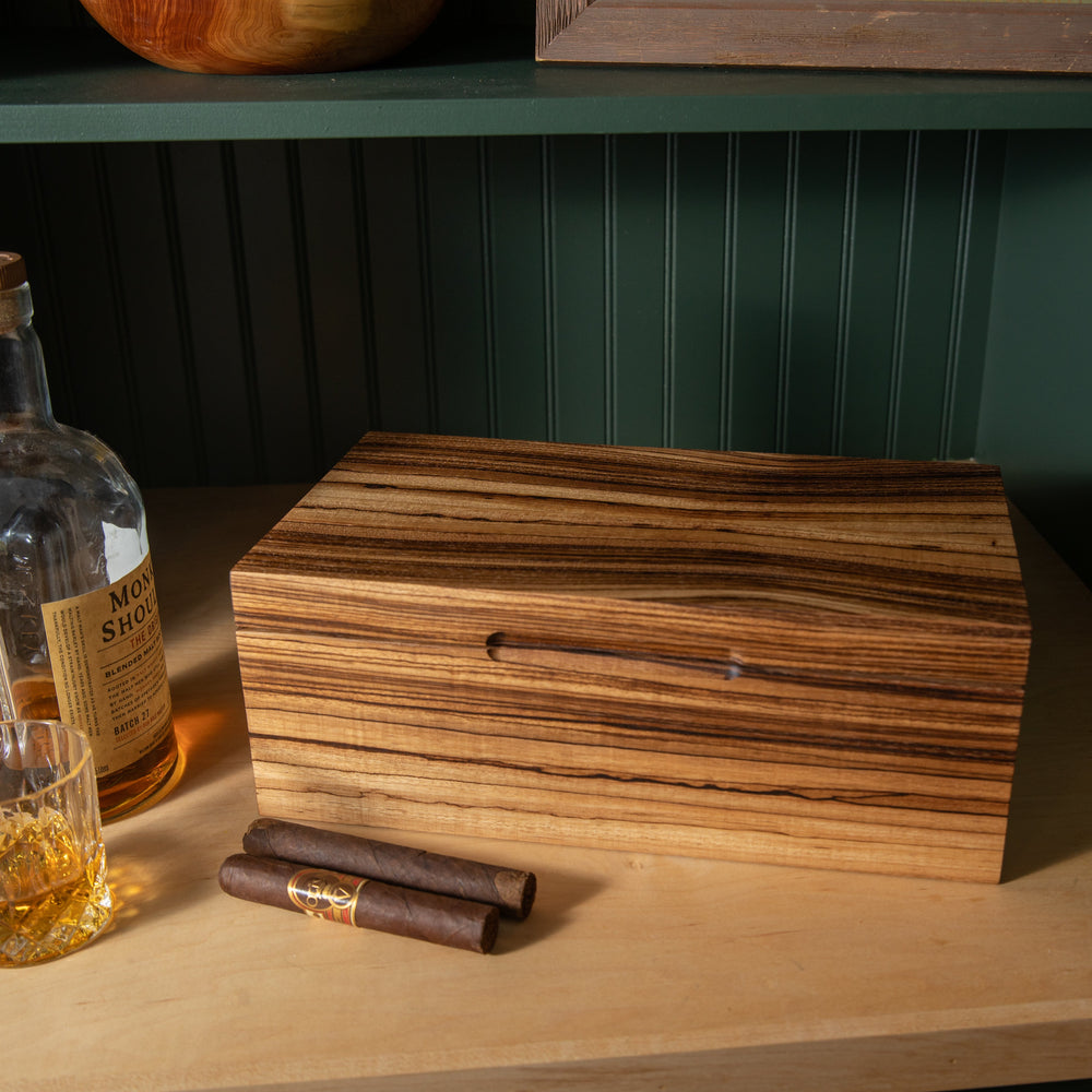 Cigar Humidor - Zebrawood with Spanish Cedar Lining - 80 Capacity (ONLINE ORDER ONLY)