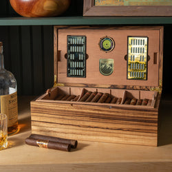 Cigar Humidor - Zebrawood with Spanish Cedar Lining - 80 Capacity (ONLINE ORDER ONLY)