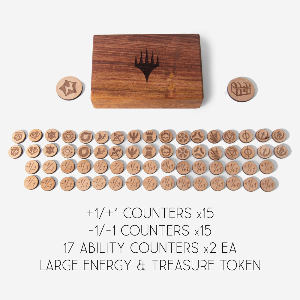 Magic the Gathering - 66pc Set of Counters / Tokens with Hardwood Case (ONLINE ORDER ONLY)