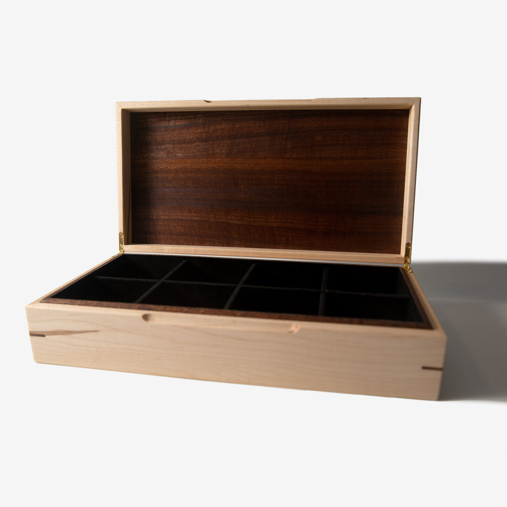 Watch Box - Curly Maple and Sapele Mahogany - 8 Watch Compartments (ONLINE ORDER ONLY)