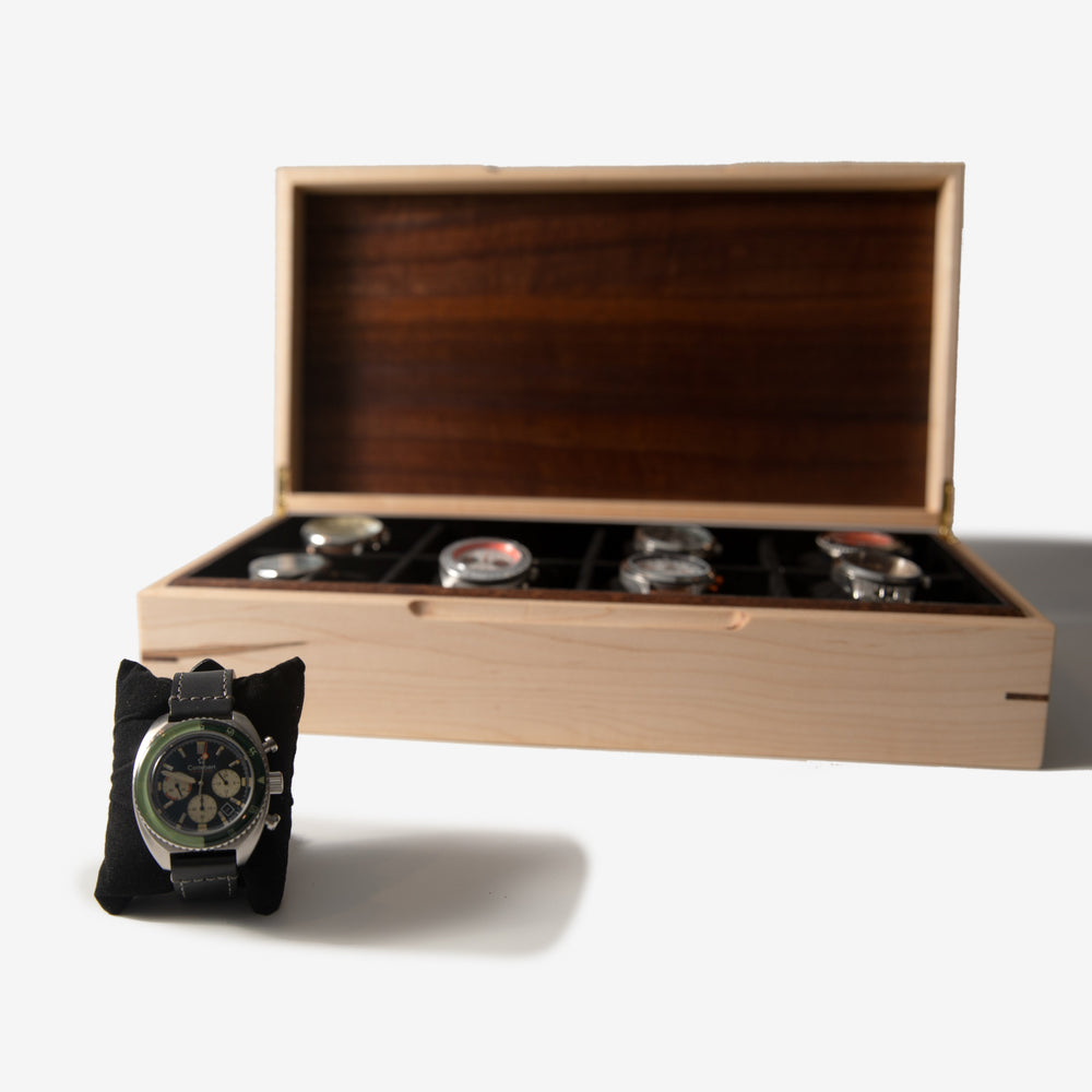 Watch Box - Curly Maple and Sapele Mahogany - 8 Watch Compartments (ONLINE ORDER ONLY)