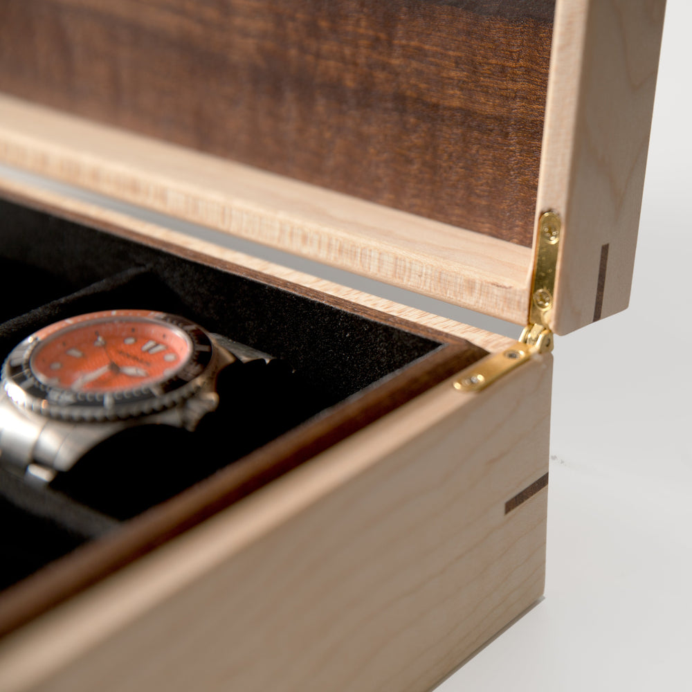 Watch Box - Curly Maple and Sapele Mahogany - 8 Watch Compartments (ONLINE ORDER ONLY)