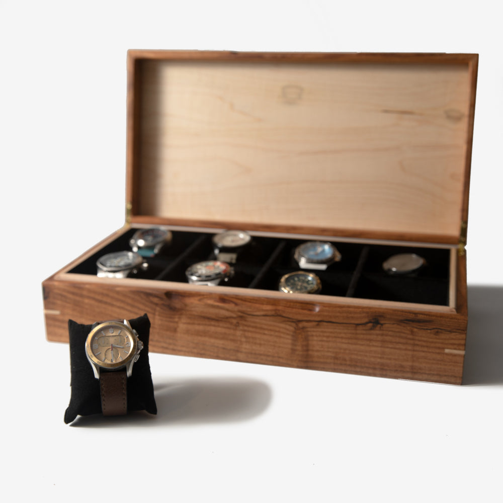 Watch Box - Desert Mesquite and Curly Maple - 8 Watch Compartments (ONLINE ORDER ONLY)