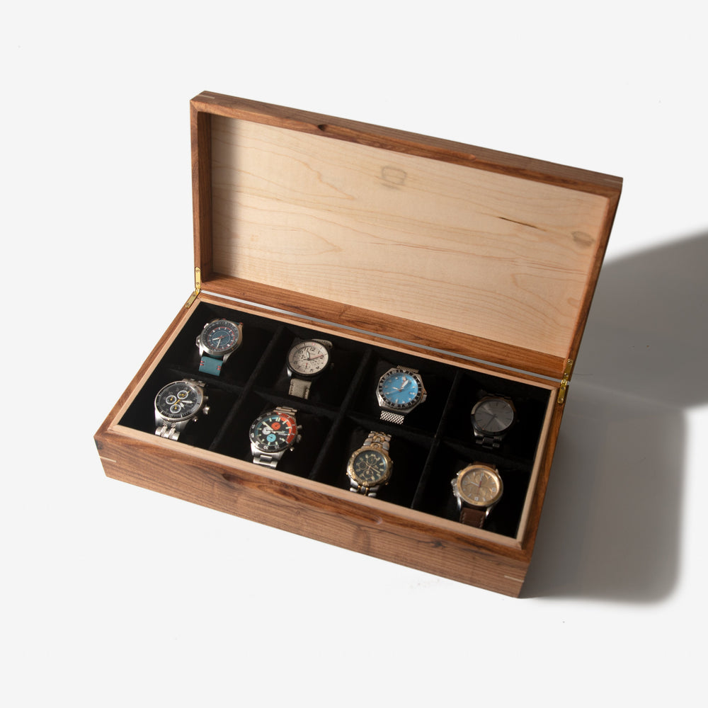 Watch Box - Desert Mesquite and Curly Maple - 8 Watch Compartments (ONLINE ORDER ONLY)