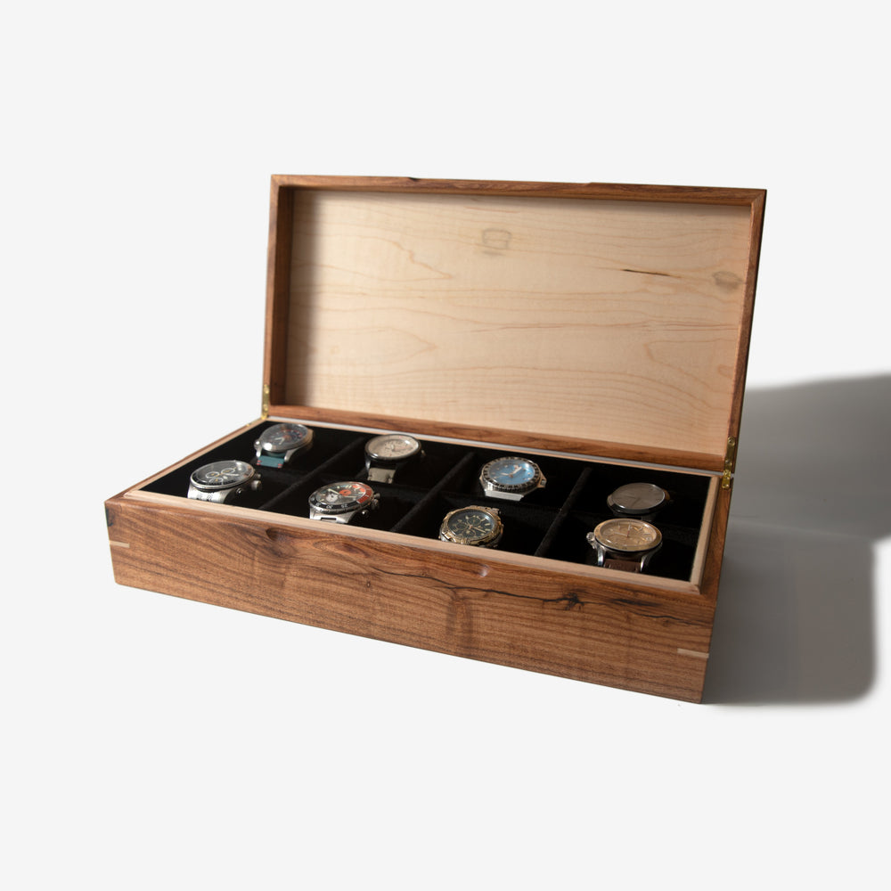 Watch Box - Desert Mesquite and Curly Maple - 8 Watch Compartments (ONLINE ORDER ONLY)
