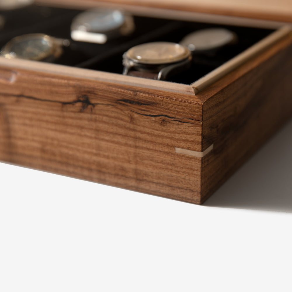 Watch Box - Desert Mesquite and Curly Maple - 8 Watch Compartments (ONLINE ORDER ONLY)