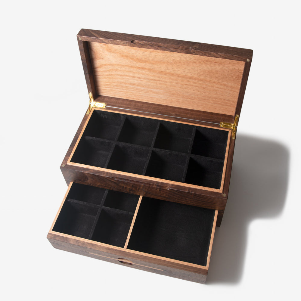 Watch Box with Drawer - Black Walnut and Oak - 12 to 16 Watch Compartments (ONLINE ORDER ONLY)