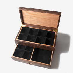 Watch Box with Drawer - Black Walnut and Oak - 12 to 16 Watch Compartments (ONLINE ORDER ONLY)