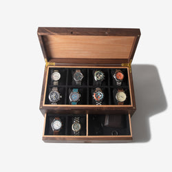 Watch Box with Drawer - Black Walnut and Oak - 12 to 16 Watch Compartments (ONLINE ORDER ONLY)
