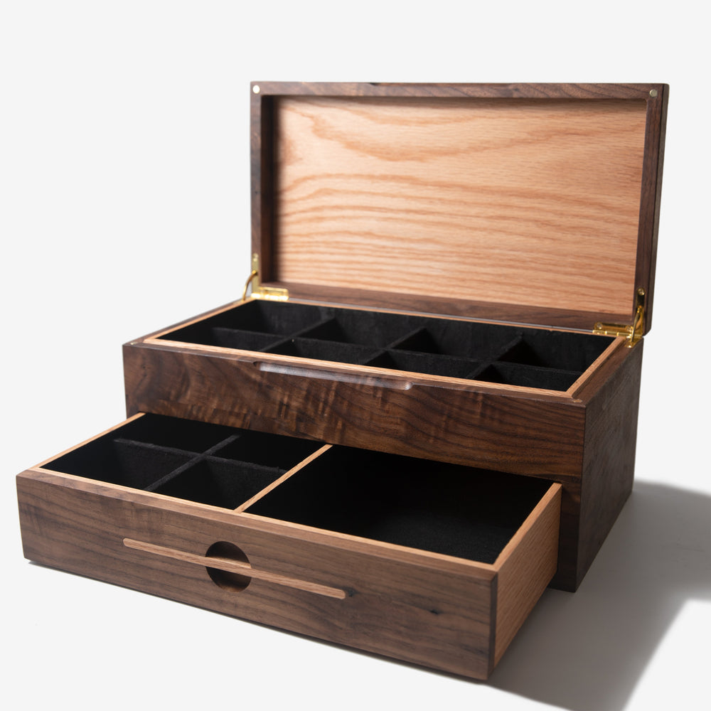 Watch Box with Drawer - Black Walnut and Oak - 12 to 16 Watch Compartments (ONLINE ORDER ONLY)