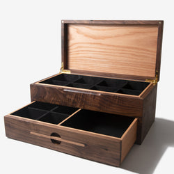 Watch Box with Drawer - Black Walnut and Oak - 12 to 16 Watch Compartments (ONLINE ORDER ONLY)
