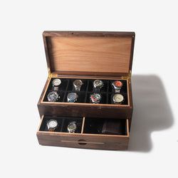 Watch Box with Drawer - Black Walnut and Oak - 12 to 16 Watch Compartments (ONLINE ORDER ONLY)