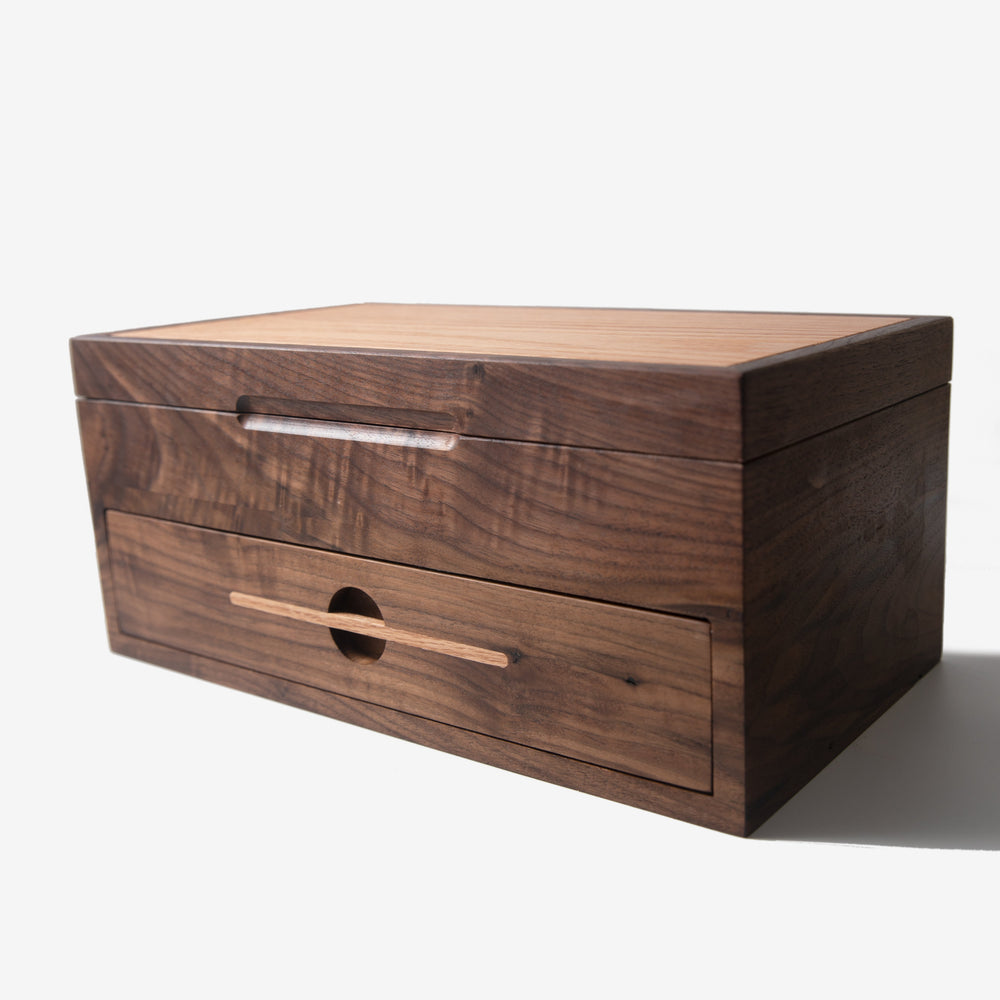 Watch Box with Drawer - Black Walnut and Oak - 12 to 16 Watch Compartments (ONLINE ORDER ONLY)