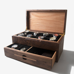 Watch Box with Drawer - Black Walnut and Oak - 12 to 16 Watch Compartments (ONLINE ORDER ONLY)