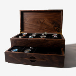 Watch Box with Drawer - Solid Black Walnut - 12 to 16 Watch Compartments (ONLINE ORDER ONLY)
