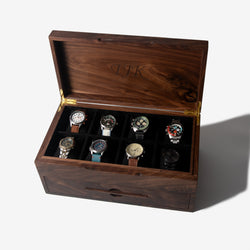 Watch Box with Drawer - Solid Black Walnut - 12 to 16 Watch Compartments (ONLINE ORDER ONLY)
