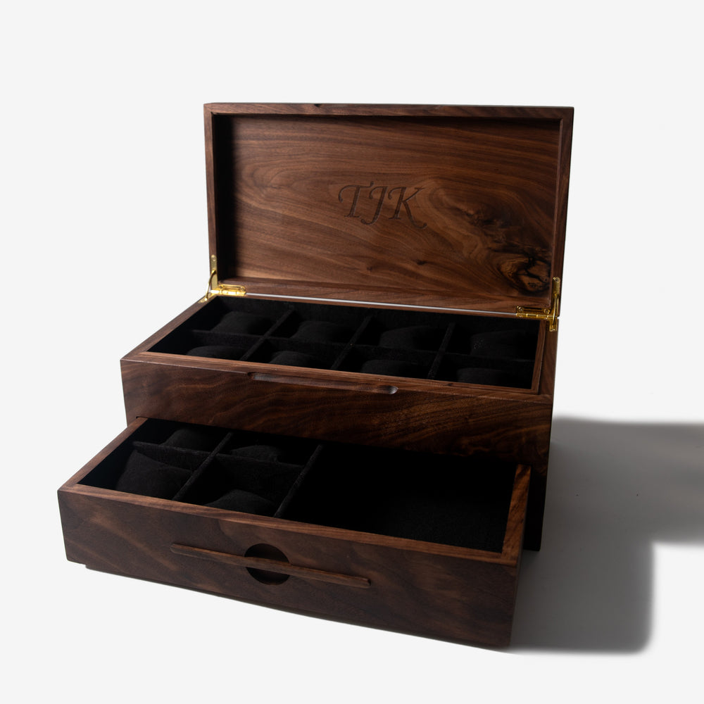 Watch Box with Drawer - Solid Black Walnut - 12 to 16 Watch Compartments (ONLINE ORDER ONLY)