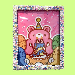 Wen Neale - Gloomy's 25th Anniversary Party - Framed Giclee - Gloomy Bear Exhibition (ONLINE ORDER ONLY)