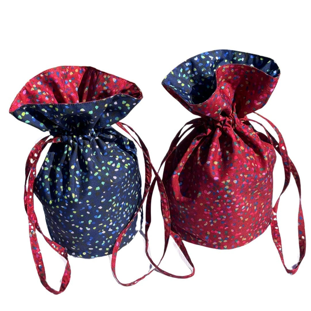 Medium Reusable Fabric Gift Bag | Blue & Red Confetti (ONLINE ORDER ONLY)