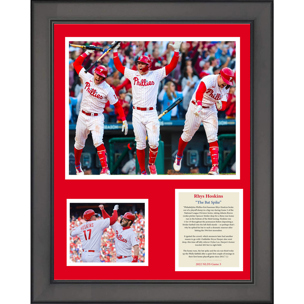 Framed Rhys Hoskins The Bat Spike 2022 NLDS Philadelphia Phillies 11"x14"Baseball Three Photo Collage (ONLINE ORDER ONLY)